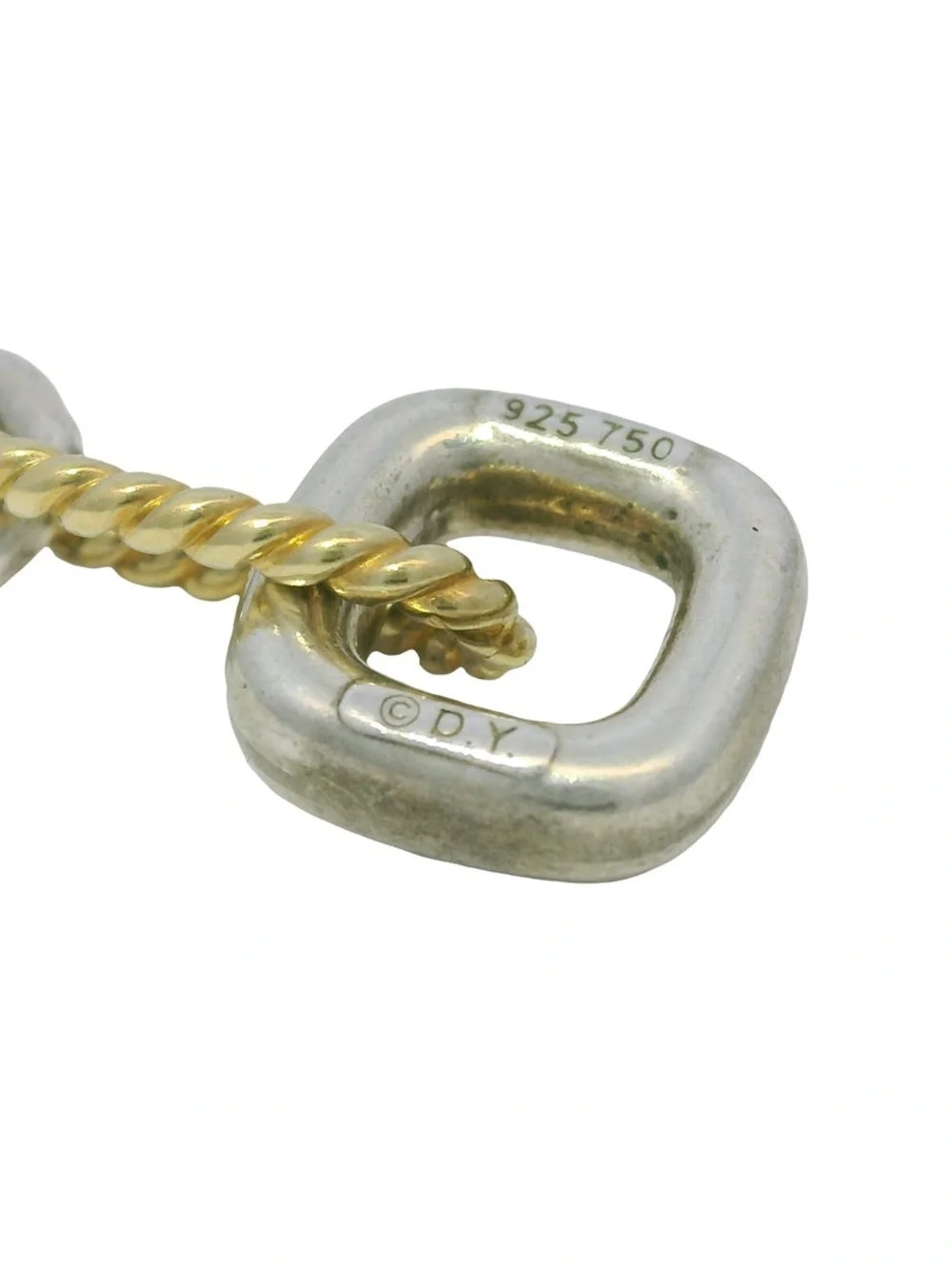 David Yurman 18 K Yellow Gold & Silver Cable- Link Toggle Necklace Choker